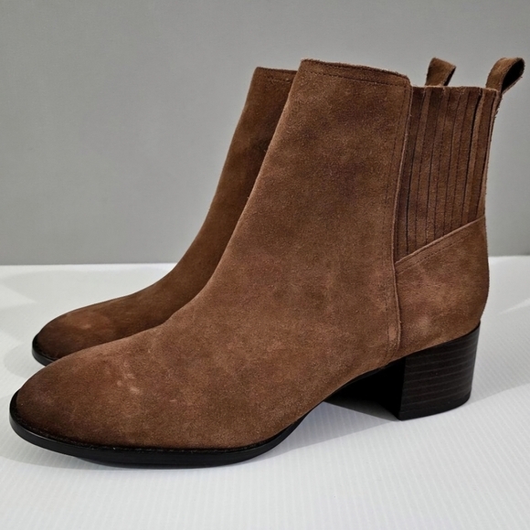 NEW Sam Edelman Kaiti Zip Ankle Bootie Womens 7.5 Brown Suede Western Low Heel - Picture 1 of 12